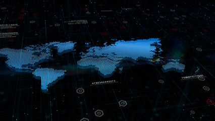 Blue Map of The Earth, Digital Cyberspace and Digital Data Network Connections. Worldwide Big data Connection and Data Analysis, Technology Abstract Background Concept. 3d rendering