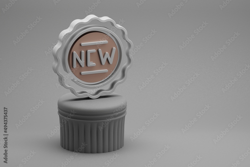 Poster beautiful abstract illustrations new badge symbol icons on a column and wonderful background. 3d ren