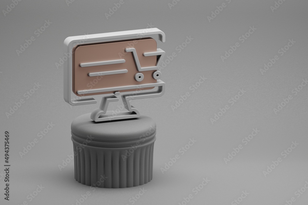 Aufkleber Beautiful abstract illustrations desktop Online Shopping symbol icons on a column and wonderful background. 3d rendering illustration. Background pattern for design. Online Shopping.