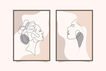 mid century modern line art female face illsutration