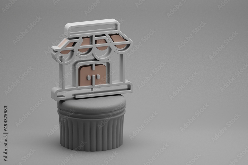 Aufkleber Beautiful abstract illustrations Store Building symbol icons on a column and wonderful background. 3d rendering illustration. Background pattern for design. Online Shopping.