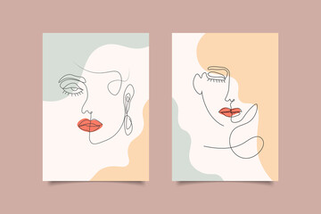 mid century modern line art female face illsutration