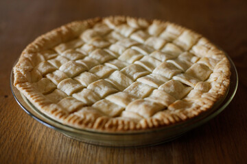 Homemade apple pie on a wooden table