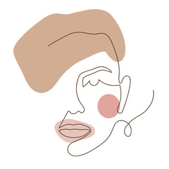 One line face. Linear sketch woman face. Female portrait vector hand drawn illustration outline.