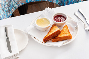 toasts with jam and butter