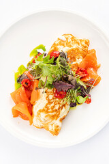 omelet with fresh vegetables and salmon