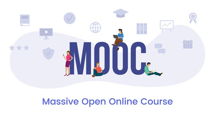 mooc massive open online course concept with big word or text and team people with modern flat style