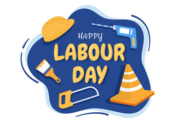 Happy Labor Day from People of Various Professions, Different Background and Thanks to Your Hard Work in Flat Cartoon Illustration for Poster