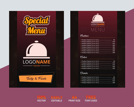 Vintage Restaurant and food menu cover design premium EPS, vector template