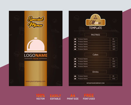 Vintage Restaurant and food menu cover design premium EPS, vector template