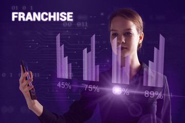 Business, technology, internet and network concept. Young businessman thinks over the steps for...