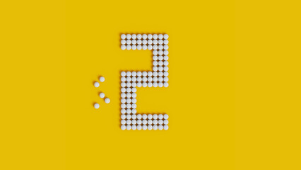 3D Rendering of numbering text using 3D sphere style. With white and yellow color scheme. 3D voxel art of one number with sphere style