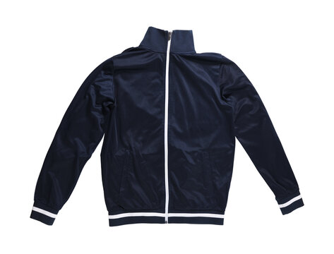 Blue sports jacket with a zipper isolated on a white background. 