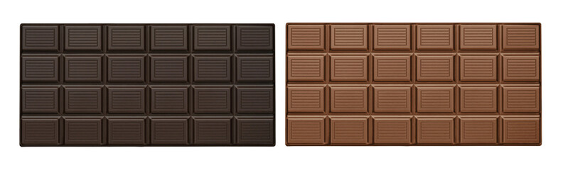 set of dark and milk chocolate isolated on white background