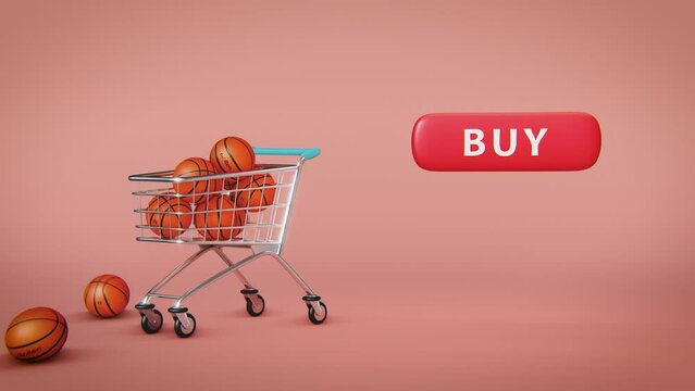 4k video of shopping cart full of constructor parts with button buy.