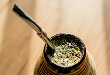 Yerba mate in ceramic matero.