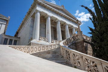Fototapeta premium Greece, Athens Vallianeio Megaron entrance and stairs, sunny day, blue sky.