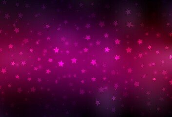 Dark Pink vector texture with colored snowflakes, stars.