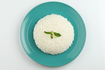 cooked plain white rice served in a plate