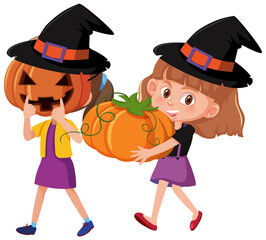 A girl with halloween jack o lantern