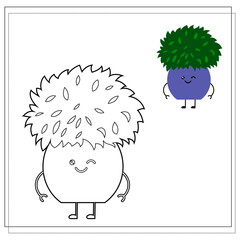 Coloring book for children. Paint a cute cartoon flower in a pot based on the drawing.
