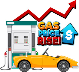 Gas station scene on white background