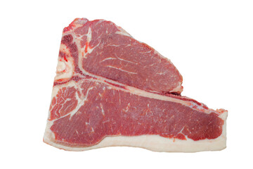 Raw T-Bone isolated on white background, Red meat with bone.