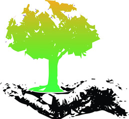 illustration of a tree on hand, tree day