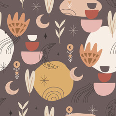 Abstract magical seamless pattern with moon and stars