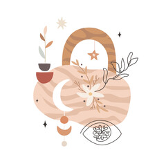 Abstract cmposition with moon and rainbow, decorative vector