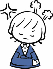 何かにプンプンと怒るスーツ姿の女性のイラスト