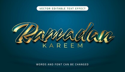 Fototapeta premium Ramadan kareem editable text effect on dark blue background