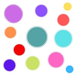 Different colours and sizes circles on white paper