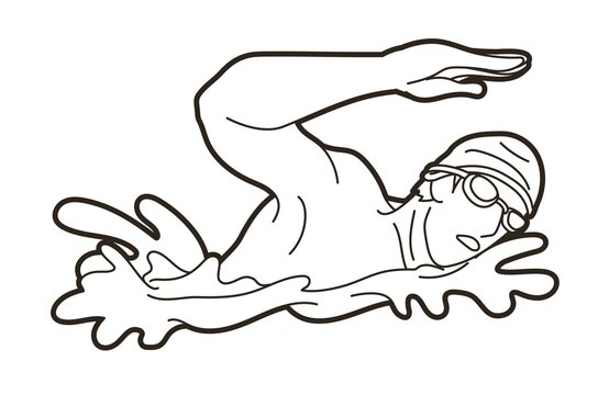 swimmer swimming freestyle black outline clip art preview