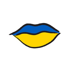 Blue, Yellow lips. Hand drawn vector illustration art.