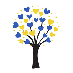 Naklejka na ściany i meble Abstract tree with blue and yellow hearts.