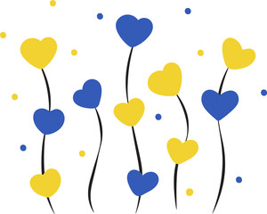 Abstract card with blue and yellow hearts.