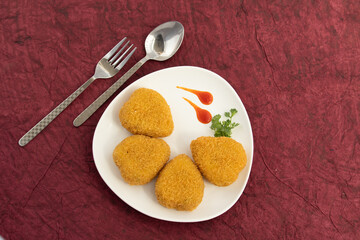 Heart Shaped Veg Paneer Cutlet Tikki With Bhujia Sev Coating Made Of Indian Cottage Cheese Crumbled...