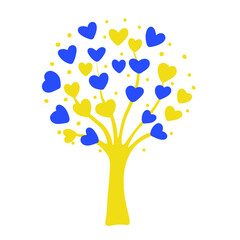 Naklejka na ściany i meble Abstract tree with blue and yellow hearts.