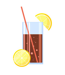 Cola drink with lemon. Comic cartoon art vector