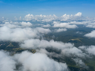 Fototapeta premium High flight in the mountains of the Ukrainian Carpathians. Aerial drone view.