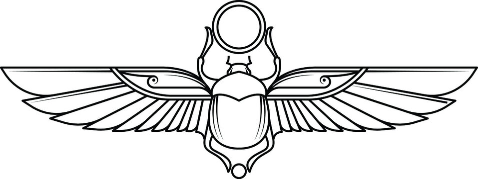 Ancient Egyptian scarab with wings line vector illustration