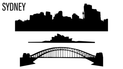 Silhouette of Sydney in black and white colors