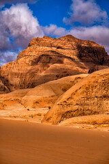 Fototapeta na wymiar An outstanding desert-mountain landscape. Wadi Rum Protected Area, Jordan.