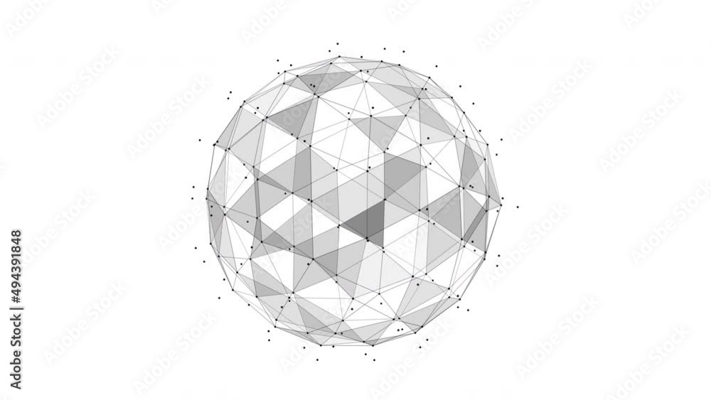 Aufkleber abstract plexus sphere from black dots, lines and triangles on a white background. looped animation 