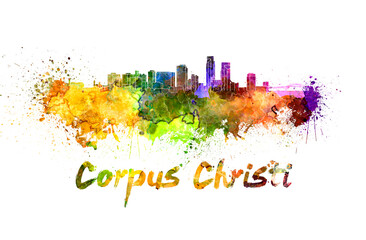 Corpus Christi skyline in watercolor