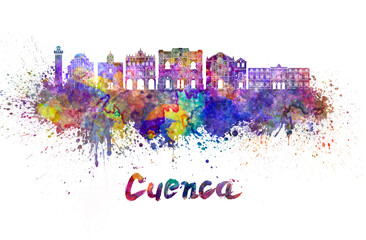 Cuenca skyline in watercolor
