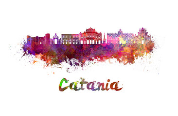 Catania skyline in watercolor