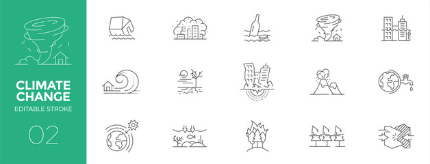 Set of Climate Change line icons - Editable stroke