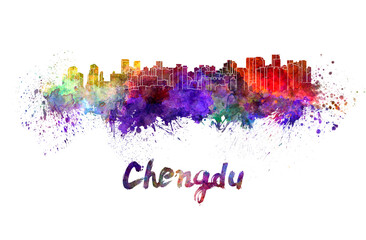 Chengdu skyline in watercolor